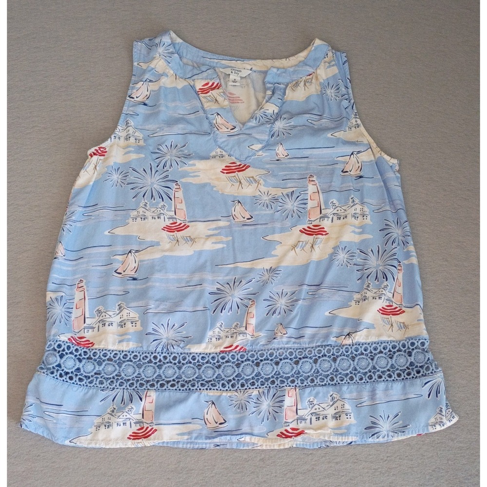 Crown Ivy Shirt Small Sleeveless Blouse Lighthouse Fireworks Coastal Patriotic
